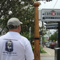 Outside the Cape Cod League Hall of Fame at the JFK Museum in Hyannis, MA.
